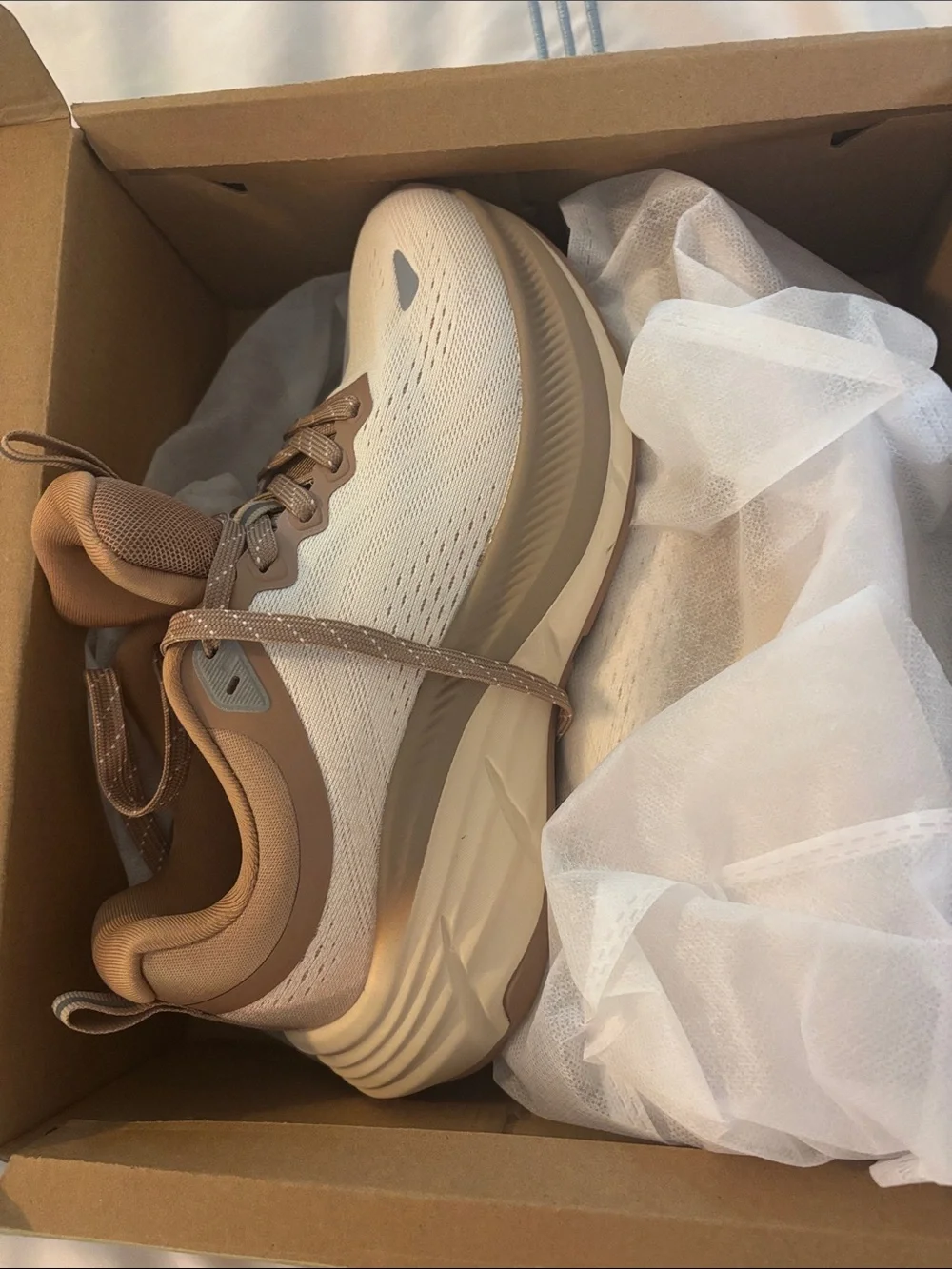 Women's Athletic Sneakers in White and Taupe - Cushioned Support
